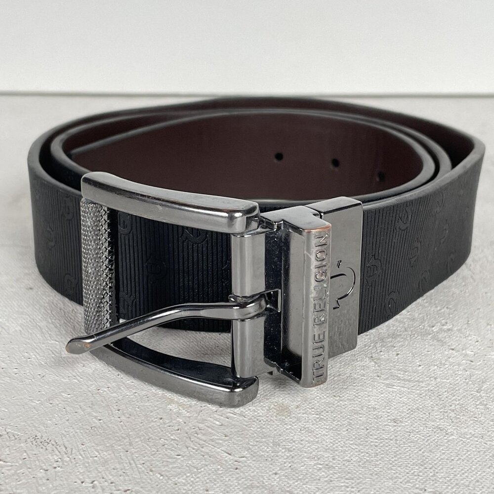 True Religion Black Belt Mens 40 Faux Leather